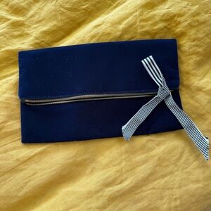 J Crew Navy velvet Clutch with Striped Bow NWOT